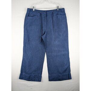 Jones New York Pants Woman Plus Size 16W Blue 100% Linen Cropped Wide Leg